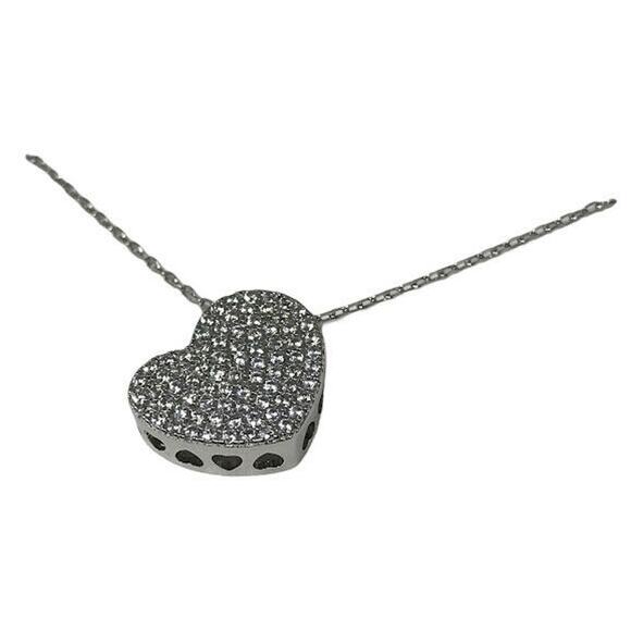 Paige Harper Necklace Cubic Zirconia Heart Pendant Fine Silver Plated NIB - Picture 2 of 3